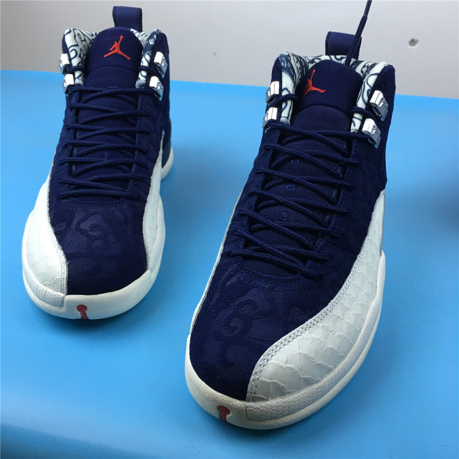 Air Jordan 12 International Flight Blue White Shoes - Click Image to Close